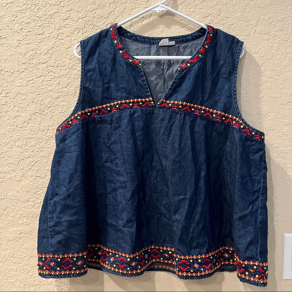 Gap Women's Tank Top Denim Jean Sleeveless Embroidered Western